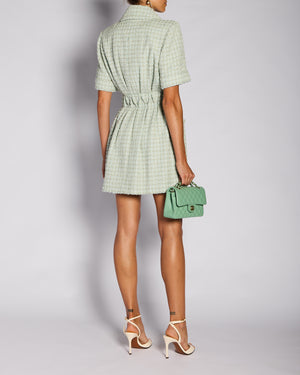 Chanel 20/P Green Tweed Short Sleeve Button Down Dress with CC Button Detail Size FR 36 (UK 8)
