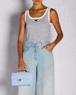 Prada White & Navy Striped Vest Top with Logo Plaque Detail Size IT 40 (UK 8)
