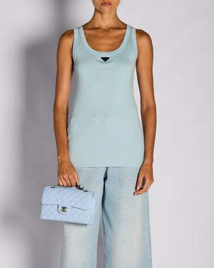 Prada Pastel Blue Vest Top with Logo Plaque Detail Size IT 40 (UK 8)