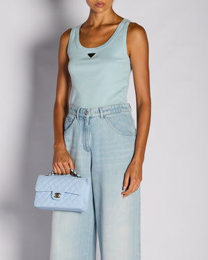 Prada Pastel Blue Vest Top with Logo Plaque Detail Size IT 40 (UK 8)