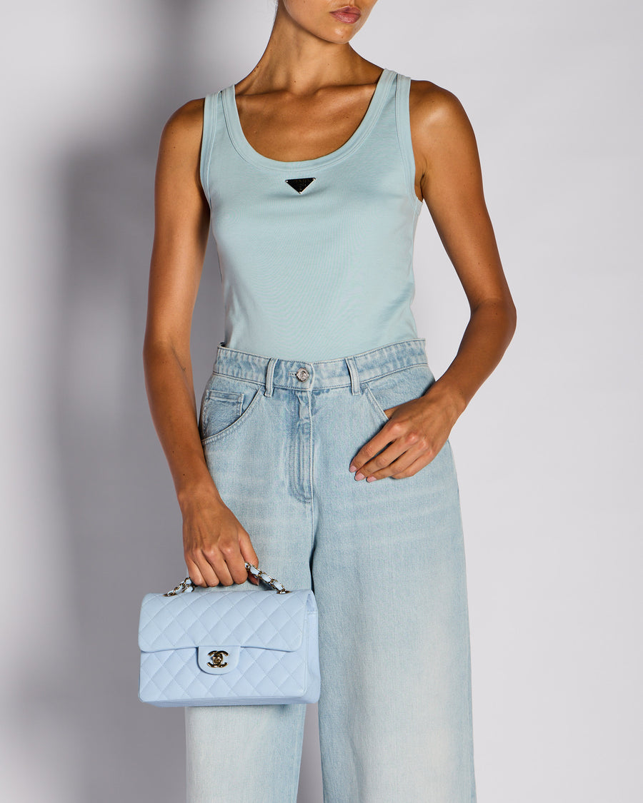 Prada Pastel Blue Vest Top with Logo Plaque Detail Size IT 40 (UK 8)