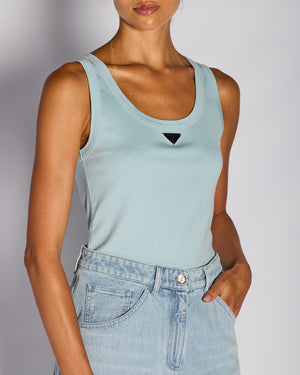 Prada Pastel Blue Vest Top with Logo Plaque Detail Size IT 40 (UK 8)