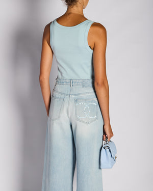 Prada Pastel Blue Vest Top with Logo Plaque Detail Size IT 40 (UK 8)
