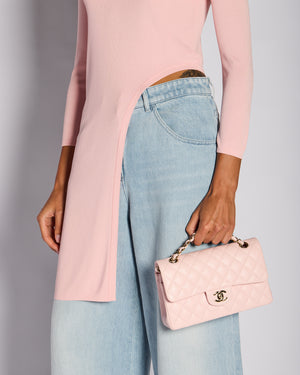 Chanel Resort 2016 Paris/Seoul Pink Long-Sleeved Asymmetric Top with Gold CC Logo Button Detail Size FR 36 (UK 8)