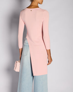 Chanel Resort 2016 Paris/Seoul Pink Long-Sleeved Asymmetric Top with Gold CC Logo Button Detail Size FR 36 (UK 8)