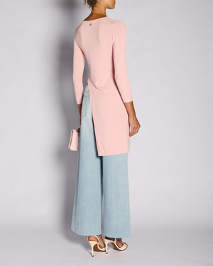 Chanel Resort 2016 Paris/Seoul Pink Long-Sleeved Asymmetric Top with Gold CC Logo Button Detail Size FR 36 (UK 8)