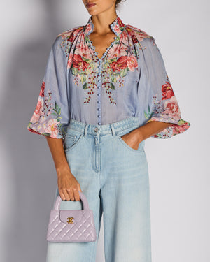 Zimmermann Blue Floral Button Down Blouse Size 1 (UK 8)