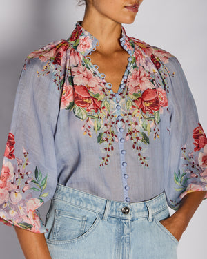 Zimmermann Blue Floral Button Down Blouse Size 1 (UK 8)