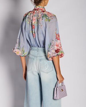 Zimmermann Blue Floral Button Down Blouse Size 1 (UK 8)