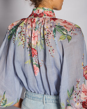 Zimmermann Blue Floral Button Down Blouse Size 1 (UK 8)