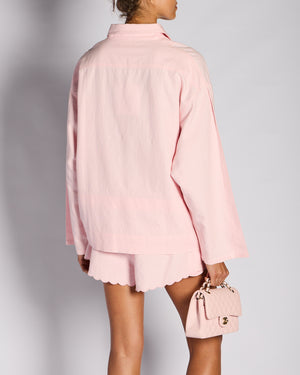 Victoria Beckham SS24 Pastel Pink Linen Embroidered Shirt with Matching Scalloped Edge Detail Size FR 36 (UK 8)