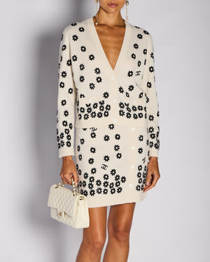 Chanel Cream Floral Button Down Cardigan with Matching Skirt Set Size FR 38/42 (UK 10/14)