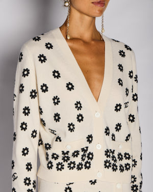 Chanel Cream Floral Button Down Cardigan with Matching Skirt Set Size FR 38/42 (UK 10/14)