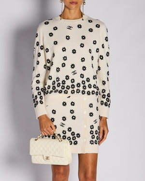 Chanel Cream Floral Button Down Jumper with CC Logo Detail Size FR 42 (UK 14)