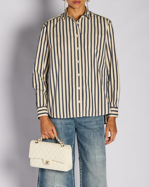 Toteme Navy and Ivory Striped Logo Shirt Size S (UK 8)