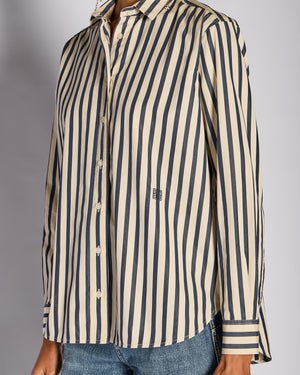 Toteme Navy and Ivory Striped Logo Shirt Size S (UK 8)