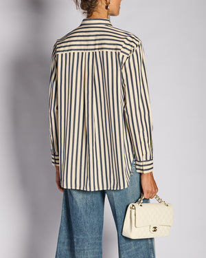 Toteme Navy and Ivory Striped Logo Shirt Size S (UK 8)