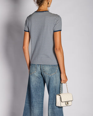 Celine Blue Striped Logo T-Shirt Size M (UK 10)