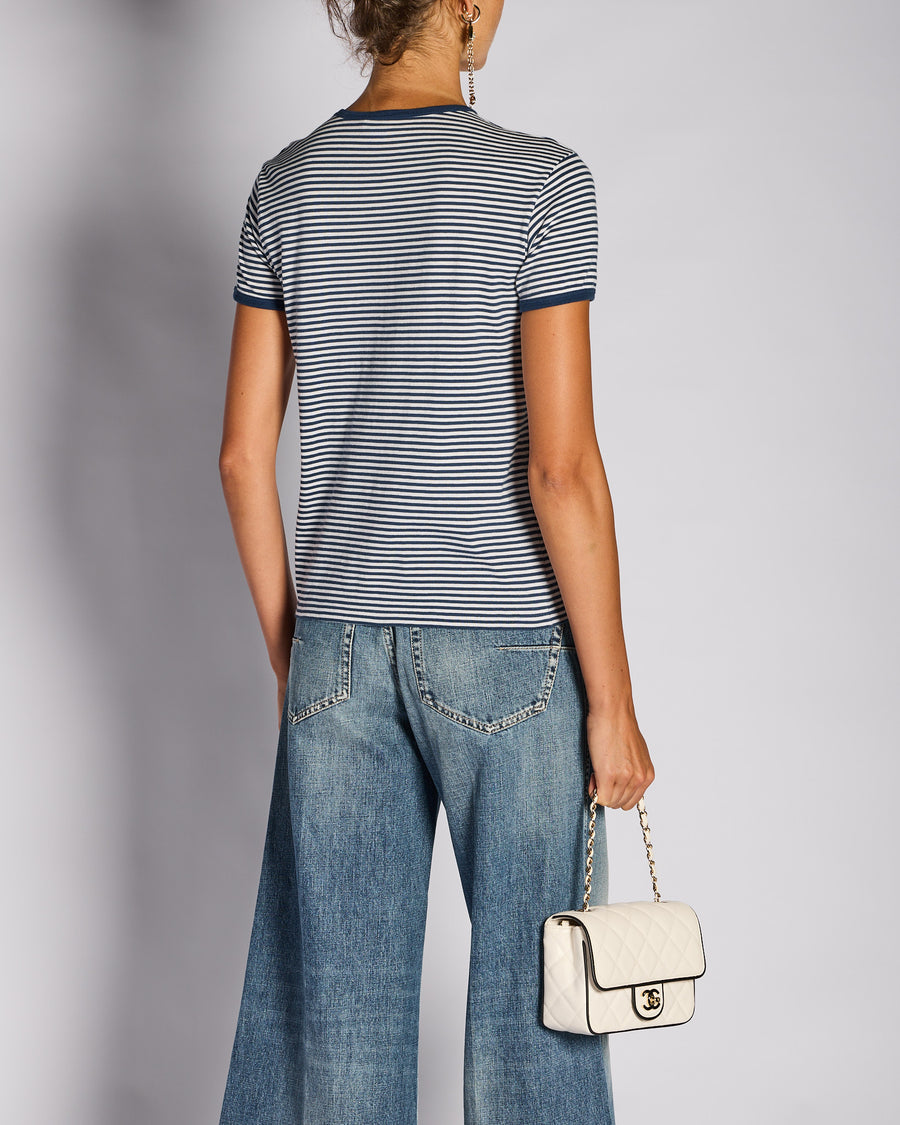 Celine Blue Striped Logo T-Shirt Size M (UK 10)