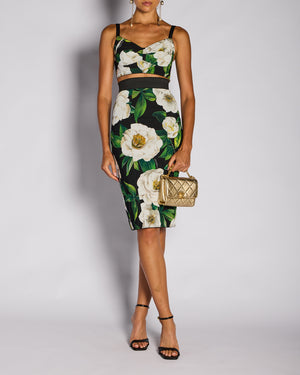 Dolce & Gabbana Green Floral Bralette with Matching Pencil Skirt Size IT 36/38 (UK 4/6)