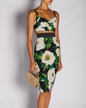 Dolce & Gabbana Green Floral Bralette with Matching Pencil Skirt Size IT 36/38 (UK 4/6)
