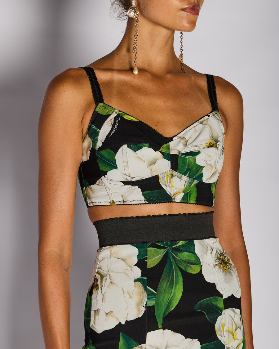 Dolce & Gabbana Green Floral Bralette with Matching Pencil Skirt Size IT 36/38 (UK 4/6)