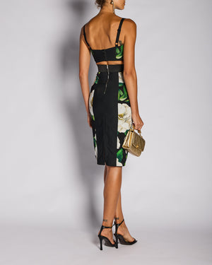 Dolce & Gabbana Green Floral Bralette with Matching Pencil Skirt Size IT 36/38 (UK 4/6)