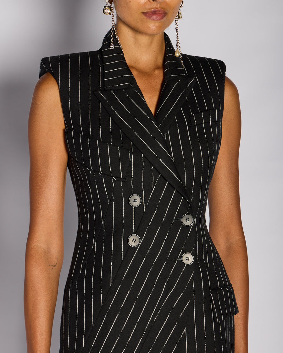 Alexander McQueen Black Striped Double Breasted Midi Dress Size IT 38 (UK 6)