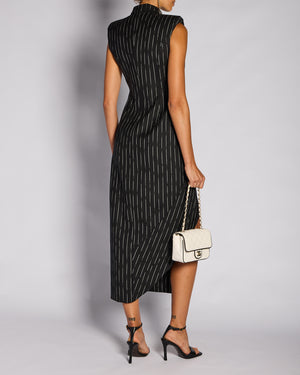 Alexander McQueen Black Striped Double Breasted Midi Dress Size IT 38 (UK 6)