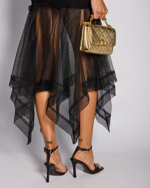 Alexander McQueen Black Backless Ribbed Long Sleeve Dress with Tulle Detail Size XS (UK 6)