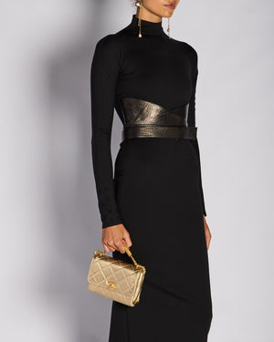 Alaïa Black Long Sleeve High-Neck Maxi Dress with Leather Belt Wrap Detail Size FR 38 (UK 10)