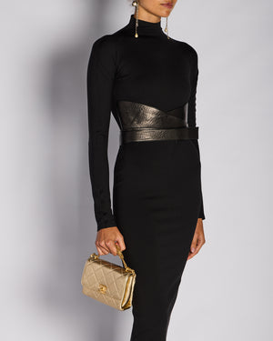 Alaïa Black Long Sleeve High-Neck Maxi Dress with Leather Belt Wrap Detail Size FR 38 (UK 10)