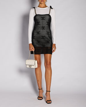 Chanel 22/C Black Knitted Midi Dress with Long Sleeve White Underlay Size S (UK 8)