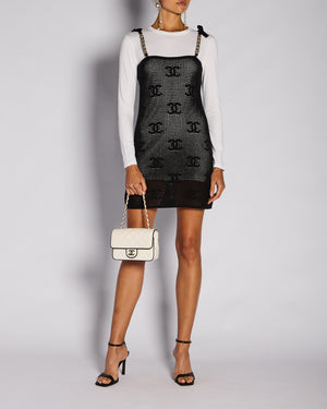 Chanel 22/C Black Knitted Midi Dress with Long Sleeve White Underlay Size S (UK 8)