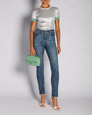 Chanel Navy CC Skinny Jeans with Leg Zip Detail Size FR 36 (UK 8)