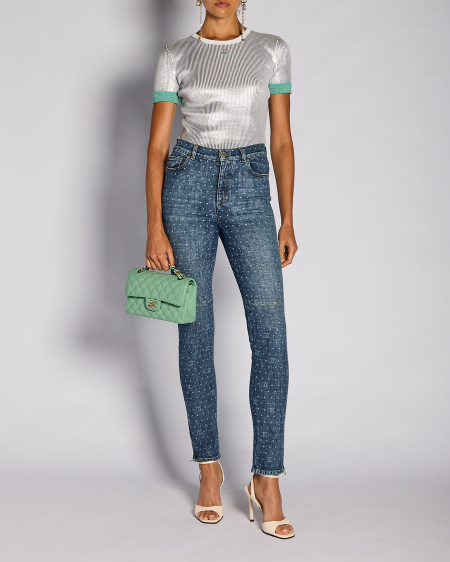 Chanel Navy CC Skinny Jeans with Leg Zip Detail Size FR 36 (UK 8)