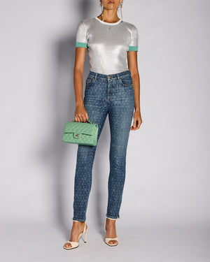 Chanel Navy CC Skinny Jeans with Leg Zip Detail Size FR 36 (UK 8)