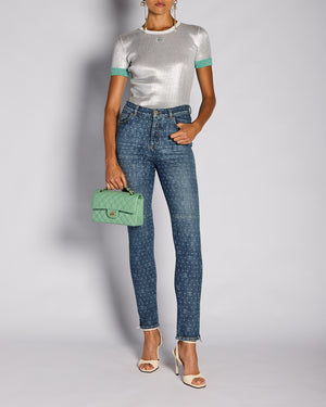 Chanel Navy CC Skinny Jeans with Leg Zip Detail Size FR 36 (UK 8)