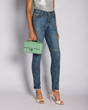 Chanel Navy CC Skinny Jeans with Leg Zip Detail Size FR 36 (UK 8)