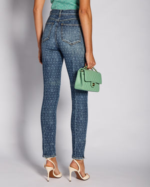Chanel Navy CC Skinny Jeans with Leg Zip Detail Size FR 36 (UK 8)