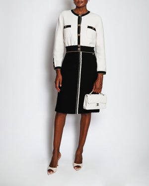 Chanel 20/A Black Tweed Midi Skirt with Knitted Stripe Detail Size FR 38 (UK 10)