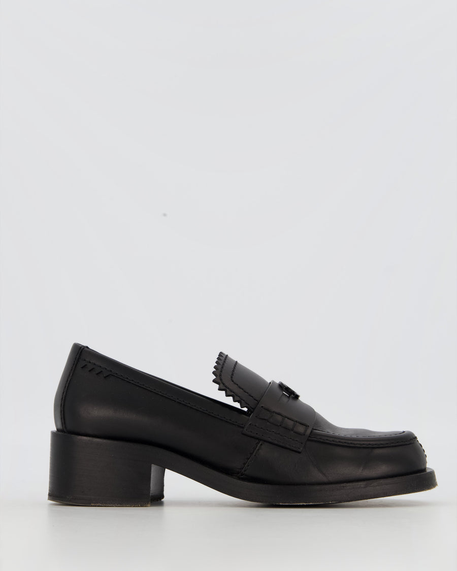 Chanel Black Leather Loafers with Black CC Logo Details Size EU 38
