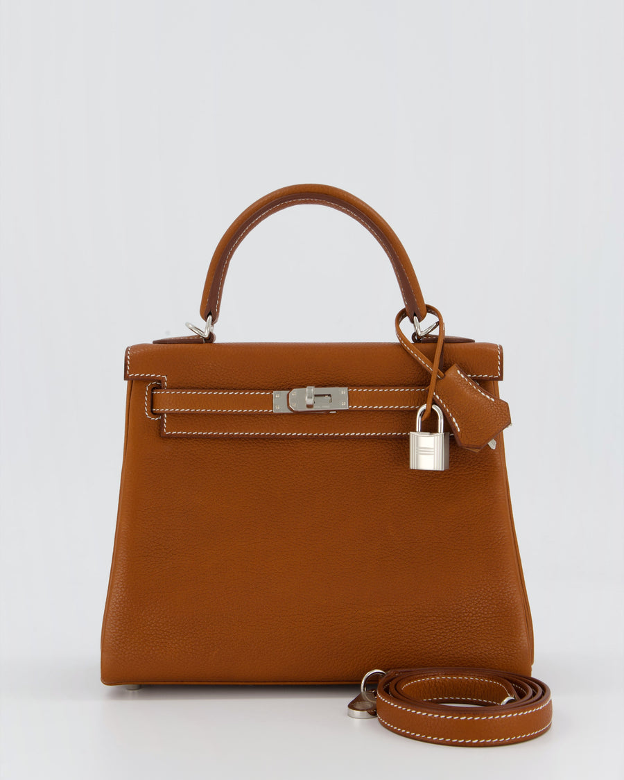 *SUPER RARE* Hermès Kelly 25 Retourne Bag in Fauve Barenia Faubourg Leather with Palladium Hardware