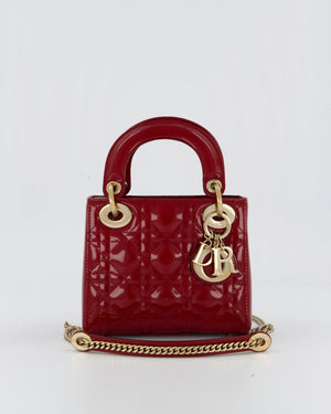 Christian Dior Red Mini Lady Dior Bag in Patent Leather With Gold Hardware