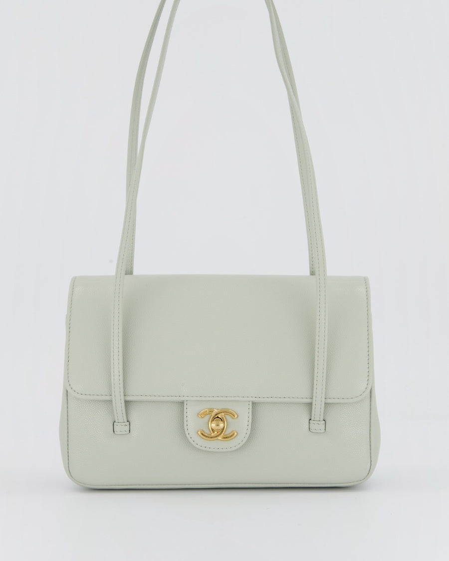 *RARE* Chanel 26P Preppy Coco Small Flap Bag in Light Blue Caviar Leather with Gold Hardware