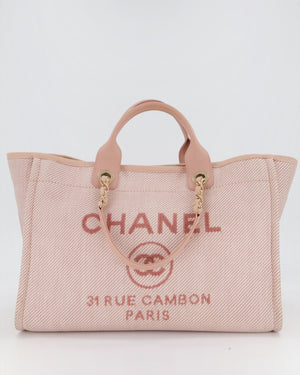 Chanel Large Deauville Canvas Tote in Baby Pink with Champagne Gold Hardware