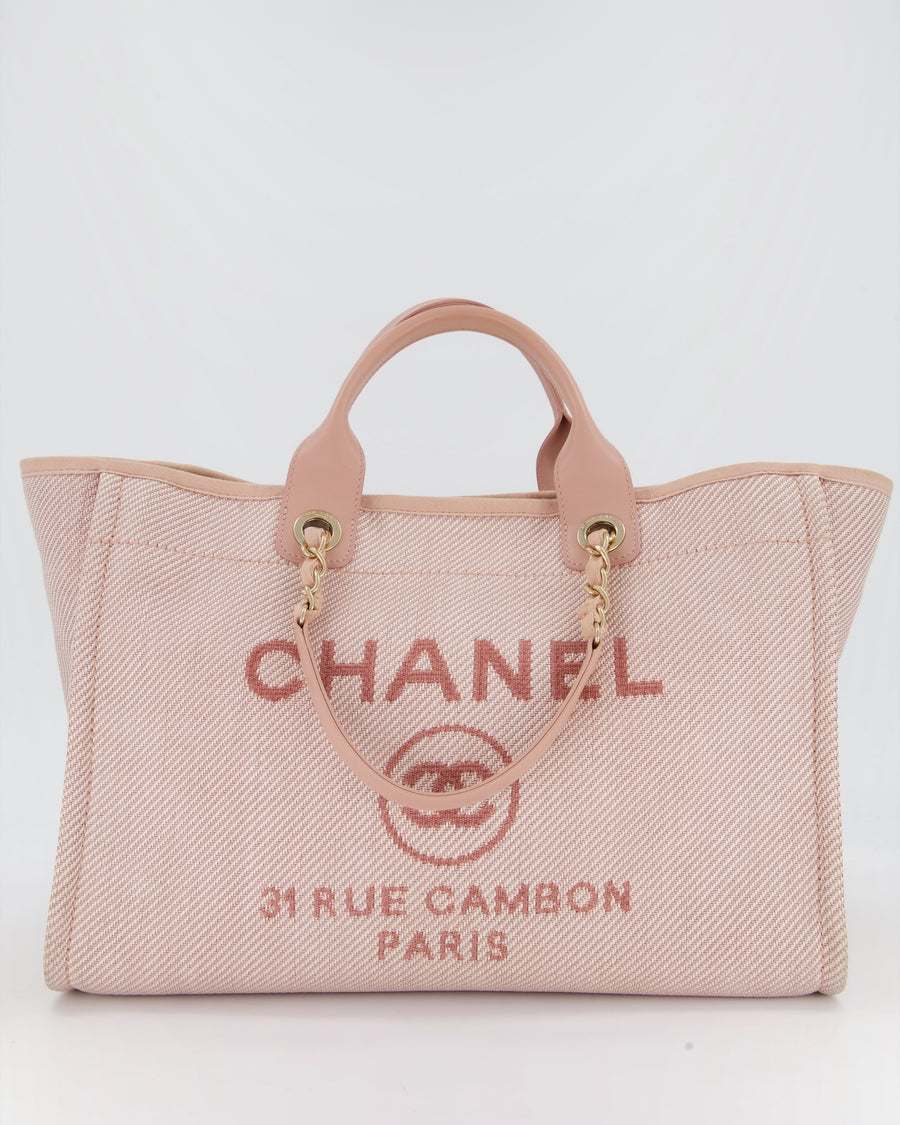 Chanel Large Deauville Canvas Tote in Baby Pink with Champagne Gold Hardware