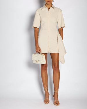 Jacquemus "Le Raphia" Ivory Short Sleeve Button Down Mini Dress Size FR 36 (UK 8)