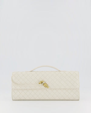 Bottega Veneta Sea Salt Andiamo Intrecciato Leather Clutch Bag with Gold Hardware RRP £2,850