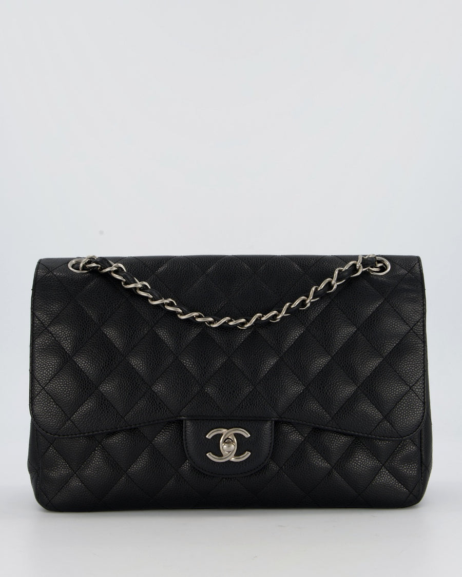Chanel Jumbo Classic Double Flap Bag in Black Caviar Leather with Silver Hardware RRP £9,540